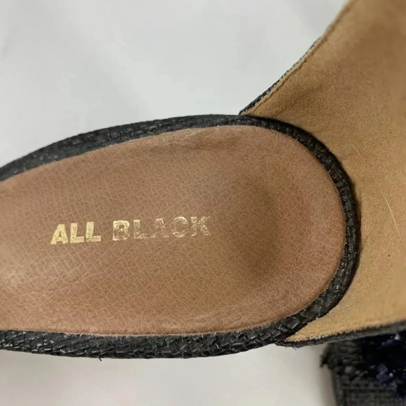 All Black Open-toe Raffia Fringe Pompom Block Heels Ankle Strap Sandals Size 7.5 - Picture 10 of 15